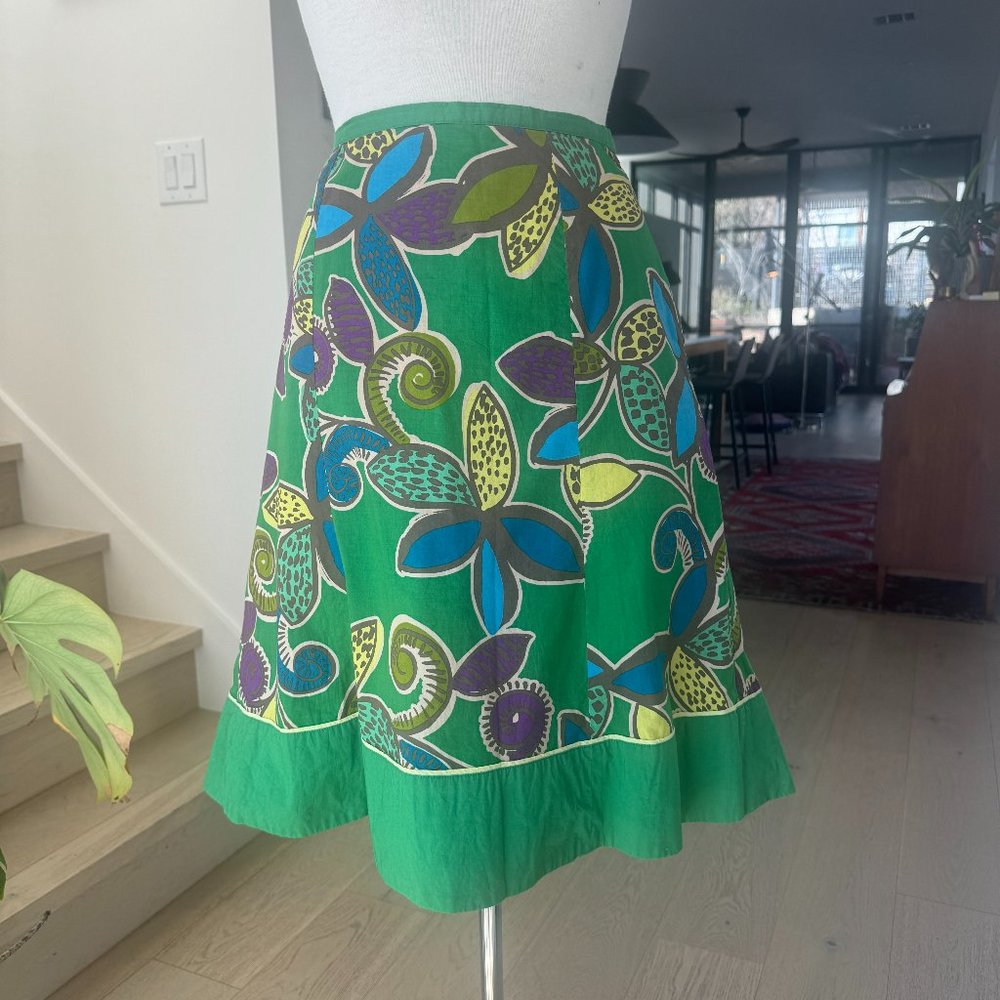 Boden A Line Green Floral Print Skirt US 6
